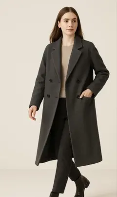 GU ダブル ロングコート グレー M 着丈105 ポリ