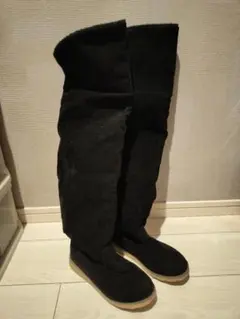 黒 ニーハイブーツ ムートン風