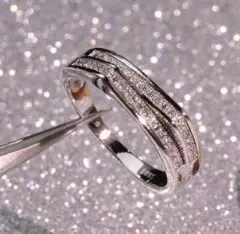 R-104 ストーン装飾 二重ラインリング ウェーブデ指輪 シルバー925刻印