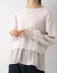 グローバルワーク　メルティ布帛　ドッキングプルオーバー