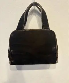 プラダ☆ハンドバッグ　がま口バッグ ミニボストン　ベロア　ロゴ　ベルベット茶