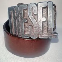 DIESEL ロゴ　バックル　レザーベルト　ブラウン　イタリア製のサムネイル