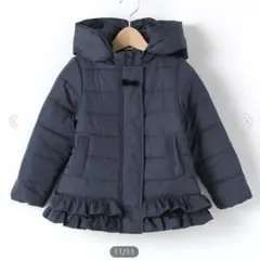 プティマイン ネイビー フリル付きコート　120