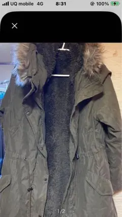 オリーブグリーン モッズコート フリース裏地