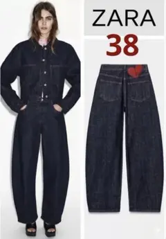 完売品】ZARA ハイウエストバレルフィットデニムパンツ 7号 新品 34