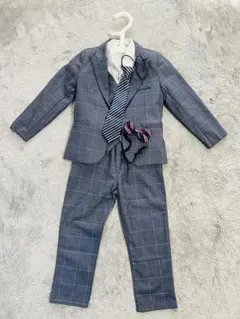 子ども フォーマルスーツ 110cm グレー チェック柄