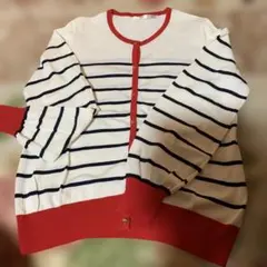 ストライプ カーディガン 赤リブ