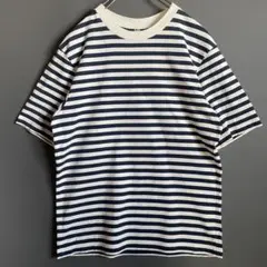 UNIQLO オーバーサイズボーダーTシャツ（5分袖）S ネイビー×白　男女兼用