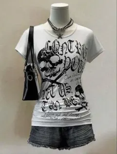 SHEIN スカルプリント Tシャツ ホワイト y2k XS