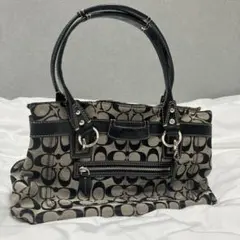 COACH ハンドバッグ ベージュ/ブラック ロゴプリント