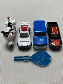 トミカ　マクドナルド　ハッピーセット　4種　白バイ　パトカー　JAF　ミニカーのサムネイル