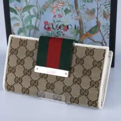 ✨希少美品✨オールドGUCCI　グッチ　幅広シェリーライン 長財布キャンバス生地
