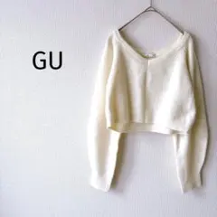 ＊GU＊ショート丈ニット セーター M 長袖 Vネック 白ホワイト 無地 柔らか