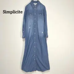 Simplicite ダメージデニムワンピース シャツワンピース
