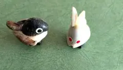 昭和レトロ貝殻細工の置物 鳥とウサギ