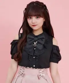 シークレットハニー オープンショルダーレースラッフルブラウス