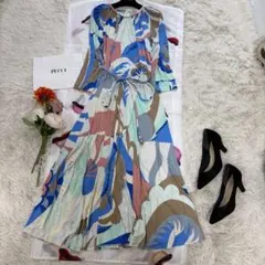 EMILIO PUCCI ロングワンピース シルク ブルー系 - メルカリ