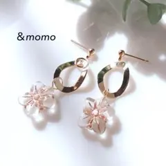 10 チェコガラスフラワー×フープ　ゴールド　ハンドメイド　ピアス　イヤリング