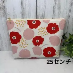 マチあり25センチファスナーポーチ ポピーピンク系　ハンドメイド　インナーポーチ