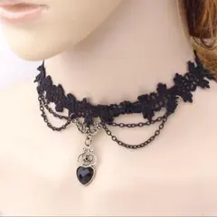 レディース ネックレス ゴシック ブラックレース チョーカー ハート