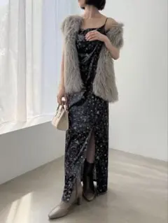 【美品】SNIDEL スナイデル ベロアプリントキャミワンピース