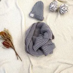 グレー ニットマフラーニット帽 セット