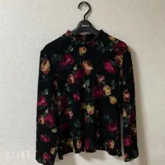 【threeflora】レディース ミセス トップス 花柄 黒 M