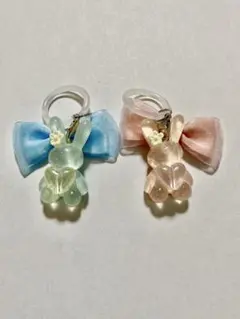 うさぎ×リボン チャーム 2個セット ハンドメイド