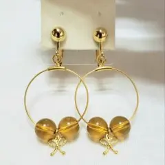 希少 80s 90s ヴィンテージ イヤリング アンバーカラー リボン フープ