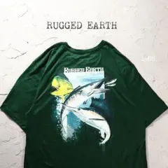 RUGGED EARTH Tシャツ 魚　アート　グリーン