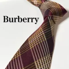 【美品】 Burberryバーバリー チェック柄 レッド系 ネクタイ
