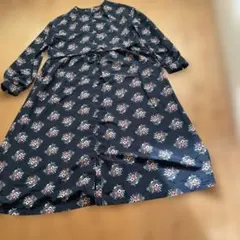 ネイビー フラワー柄 シャツワンピース