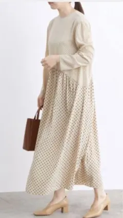 アダムエロペ/ADAM ET ROPE ドットワンピース 裾切替フレアワンピース