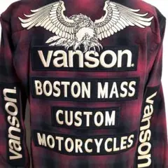 eq18 vanson バイカー 赤×黒 チェック ネルシャツ 鷲 メンズLのサムネイル