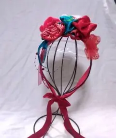 【433】★最終価格★七五三　髪飾り　赤顎紐リボン付き　ヘッドドレス