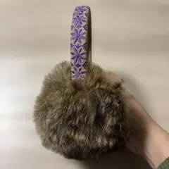 チャオパニック　イヤーマフ　耳当て ブラウンファー　花柄刺繍