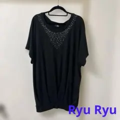 RyuRyu ブラック ラインストーン 半袖 カットソー　Lサイズ　リュリュのサムネイル