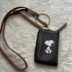 スヌーピー スマホショルダーバッグ ダークブラウン