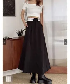 GRL グレイル ウエスト折り返しラインフレアスカート ブラック[nh76]