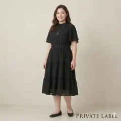新品タグ付 プライベートレーベル LL ティアードワンピース 黒 大きいサイズ