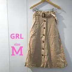◇やや美品◇GRL ロングスカート M ベージュ ボタン ベルト付き 綿100％