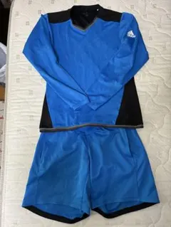 adidas 青黒 長袖シャツ ショートパンツ セットアップ　Mサイズ