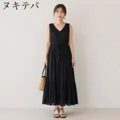 美品 MARIHAマリハ 花柄フレアロングワンピースブラック コットン 夏