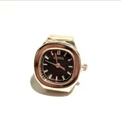 リングウォッチ ピンクゴールド×ブラック 動作確認済み フリーサイズ 時計 指輪