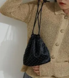 チャオパニックティピー　チェーン付きサテンスタッズ巾着ミニBAG ブラック