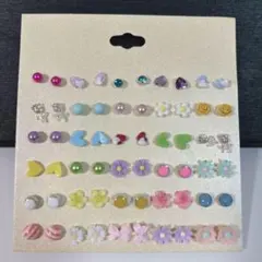30ペア カラフル ピアスセット 花 大容量可愛い まとめ売り 【1点限定】
