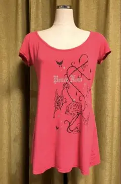 【土日セール】ピースナウ 半袖 Tシャツ ピンク プリント 丈長めのサムネイル