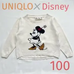 ディズニー ユニクロ 100 ミニー 薄手 ニット 夏セーター オフ白 キッズ