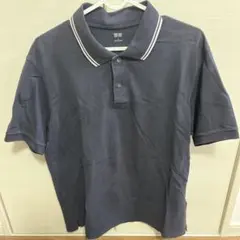 ユニクロ　UNIQLO ネイビー ポロシャツ ストライプ襟