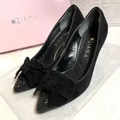 ✨極美品✨　D.IANA ブラック パンプス リボン　23